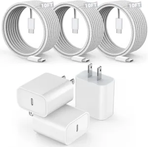 [3 Pack]Long 10FT iPhone 16 15 Charger 20W Fast Wall Charger Block,10Foot USB C to C Braided Woven Cable Fast Charging for iPhone 16/16 Pro/16 Pro Max/16 Plus/iPhone 15/15 Pro/15 Pro Max/iPad 12.9 Pro