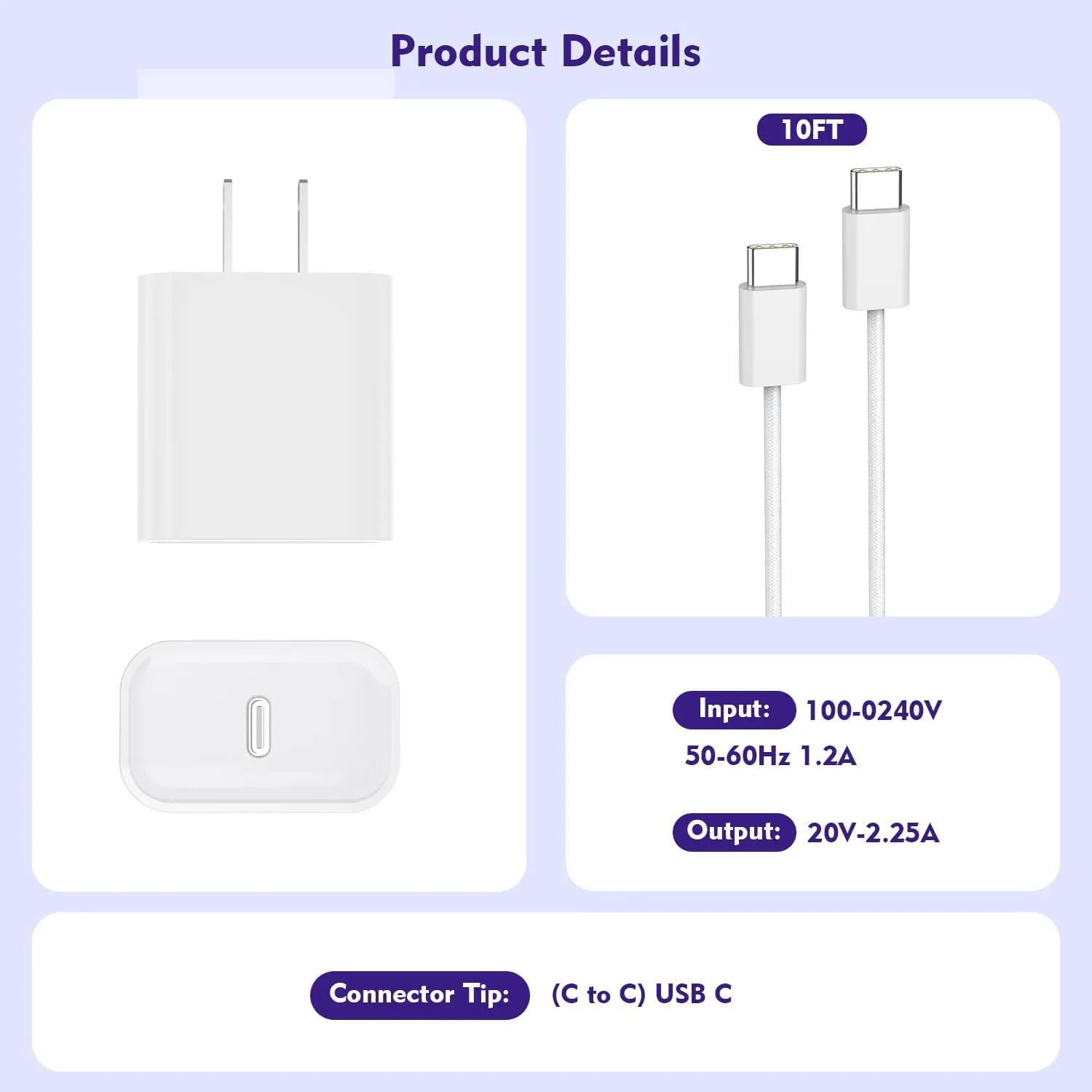 [3 Pack]Long 10FT iPhone 16 15 Charger 20W Fast Wall Charger Block,10Foot USB C to C Braided Woven Cable Fast Charging for iPhone 16/16 Pro/16 Pro Max/16 Plus/iPhone 15/15 Pro/15 Pro Max/iPad 12.9 Pro