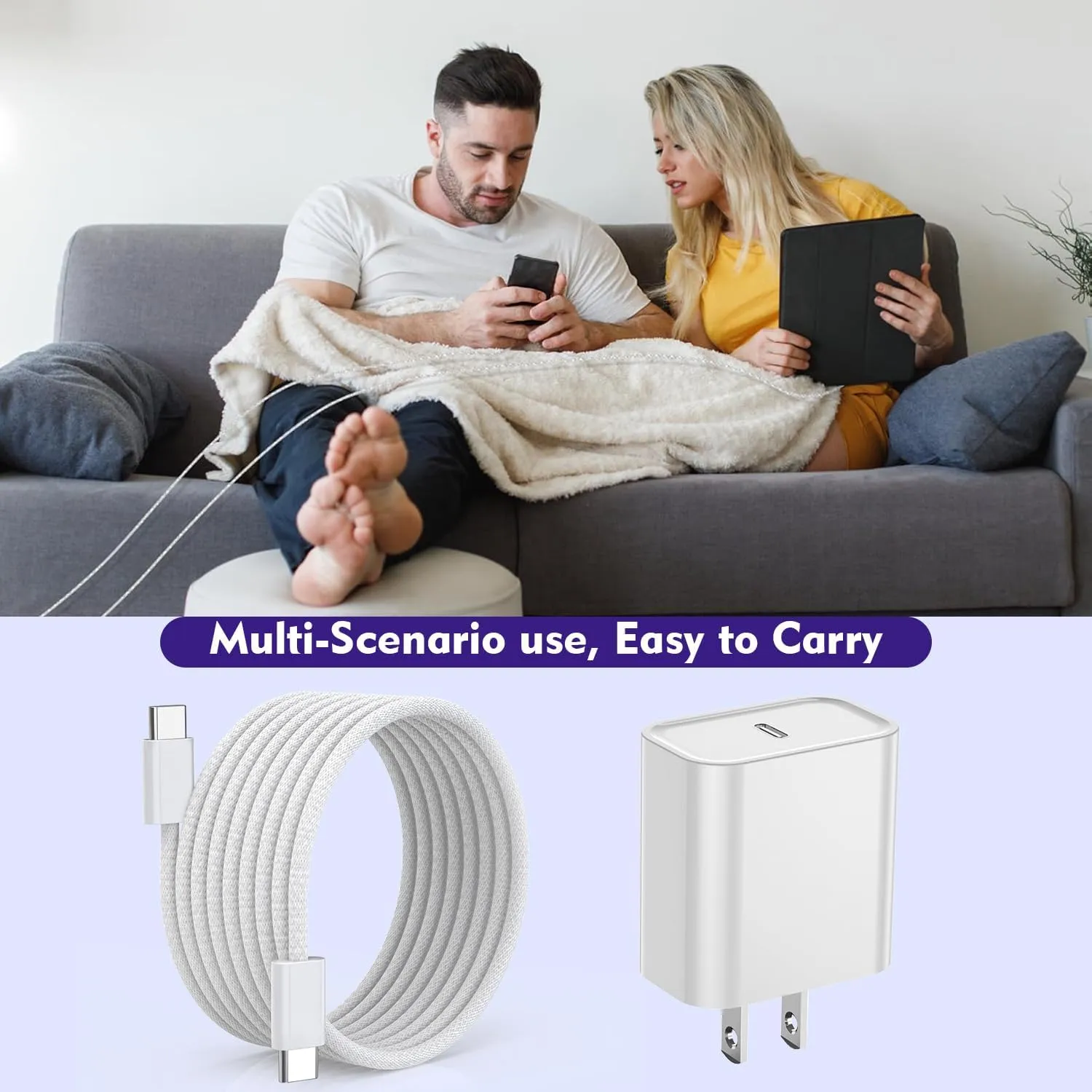 [3 Pack]Long 10FT iPhone 16 15 Charger 20W Fast Wall Charger Block,10Foot USB C to C Braided Woven Cable Fast Charging for iPhone 16/16 Pro/16 Pro Max/16 Plus/iPhone 15/15 Pro/15 Pro Max/iPad 12.9 Pro
