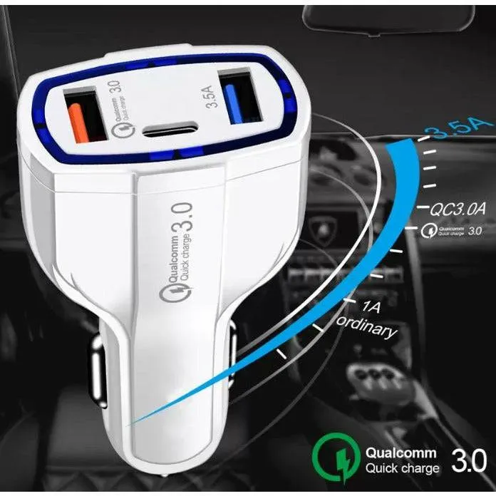 3 Port USB PD Quick Fast Car Charger QC3.0 Adapter Cigarette Lighter Socket