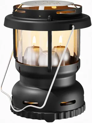 3-Wick Emergency Candle Lantern for Power Outages [18H  Burning Time] Vintage Decorative Candle Lantern for Real Candles, Outdoor Portable Camping Survival Lighting [7.1"*5.7" - Matte Black]