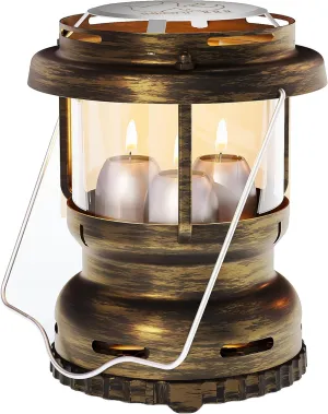 3-Wick Emergency Candle Lantern for Power Outages [18H  Burning Time] Vintage Decorative Candle Lantern for Real Candles, Outdoor Portable Camping Survival Lighting [7.1"*5.7" - Vintage Brass]