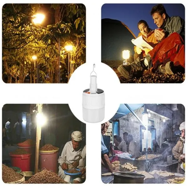 30W Solar LED Rechargeable Bulb Light Multi Mode Night Market Stand Camping Emergency Light with Remote Control - Medium