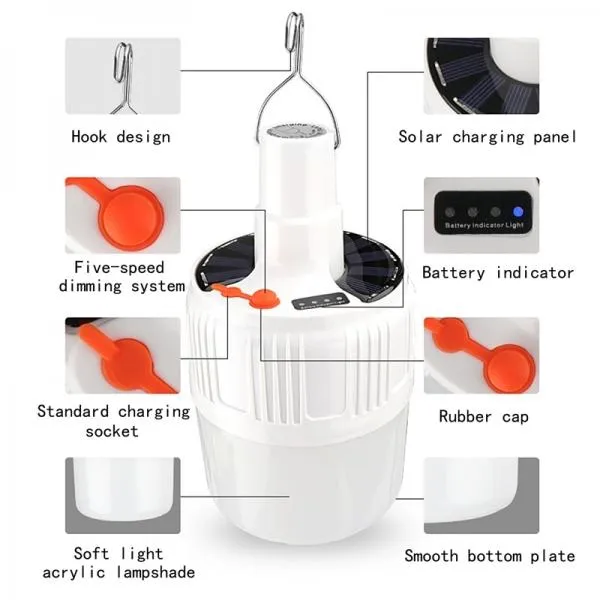 30W Solar LED Rechargeable Bulb Light Multi Mode Night Market Stand Camping Emergency Light with Remote Control - Medium