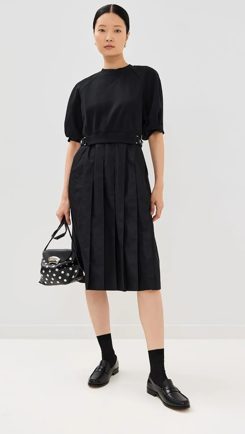 3.1 Phillip Lim Women's Lantern Sleeve Sweatshirt Dress with Pleated Poplin Combo