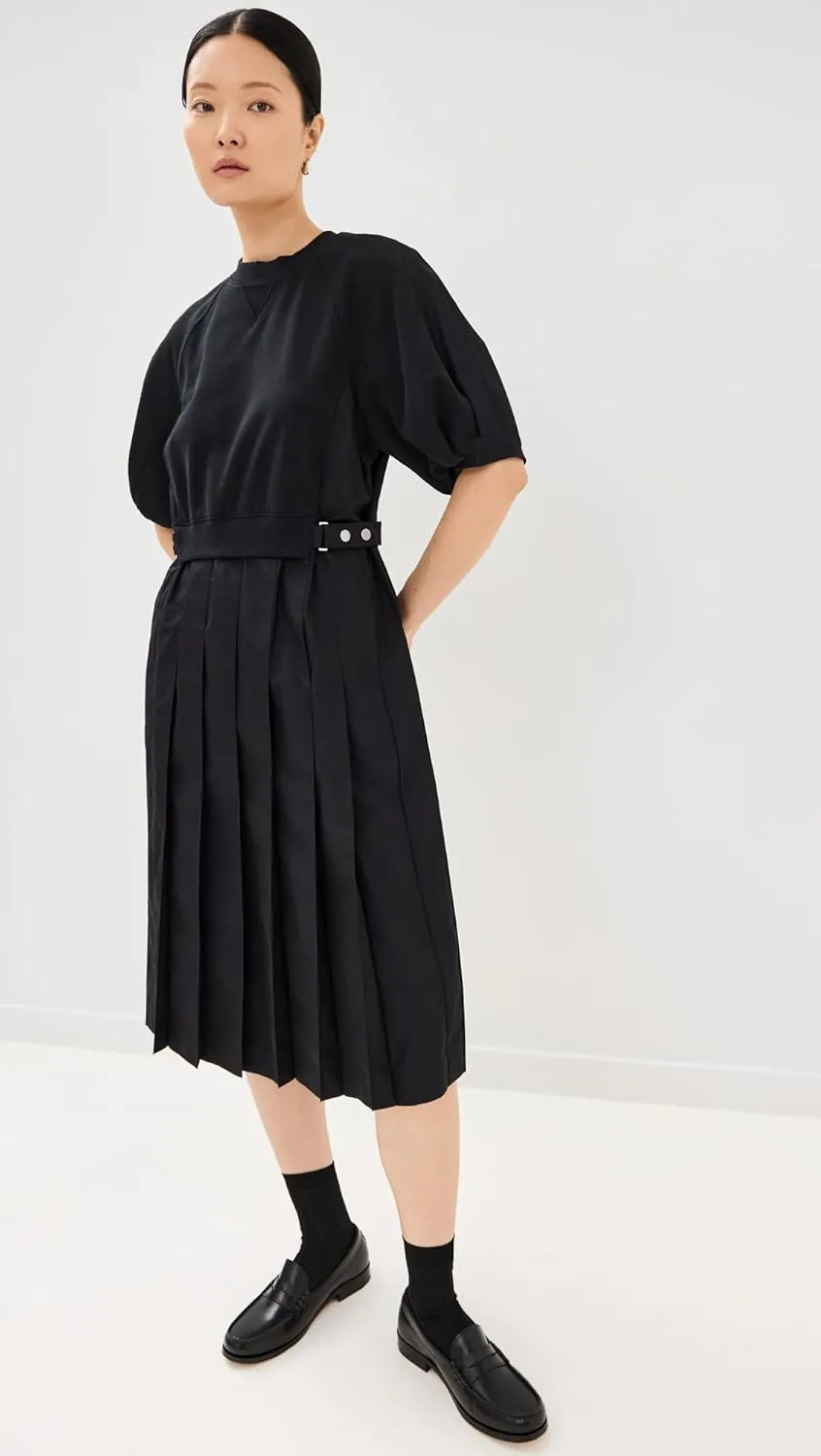 3.1 Phillip Lim Women's Lantern Sleeve Sweatshirt Dress with Pleated Poplin Combo