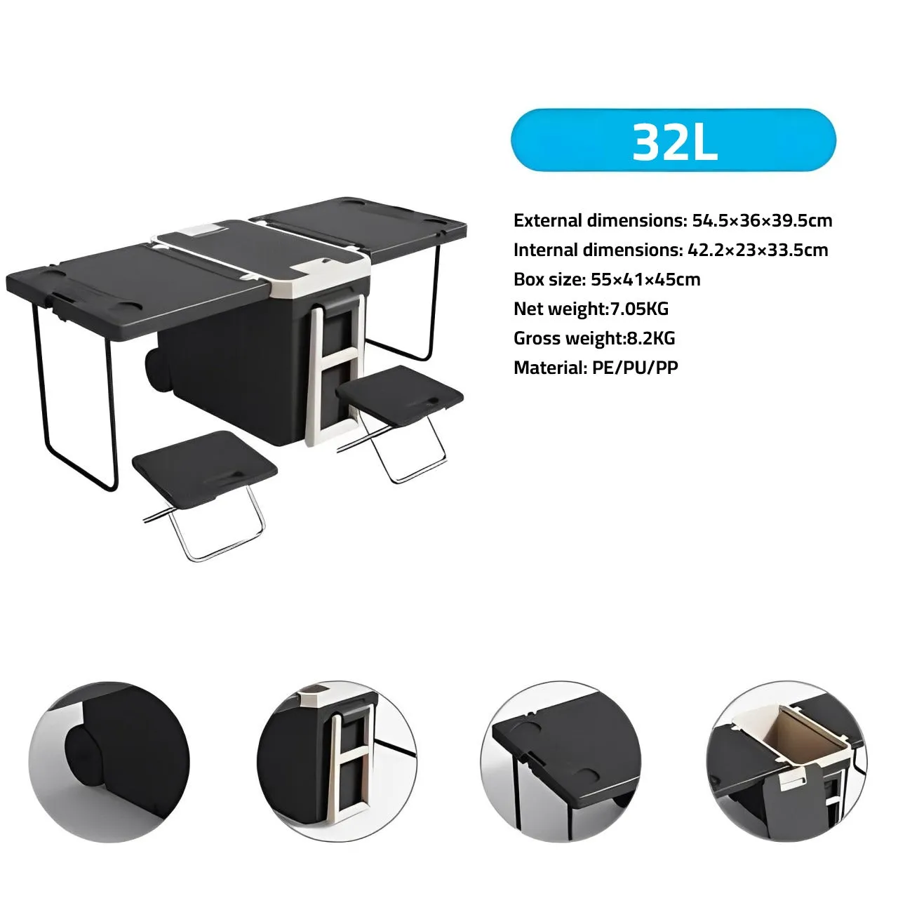 32L Cooler Box With Table And Chairs, Multifunctional Outdoor Camping Foldable Table and Chair Cooler Box