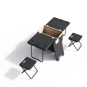 32L Cooler Box With Table And Chairs, Multifunctional Outdoor Camping Foldable Table and Chair Cooler Box