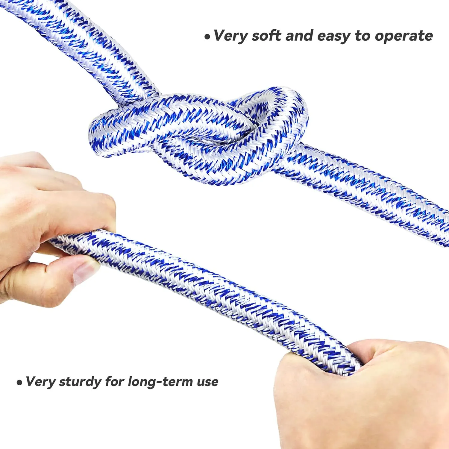 3/4 in 200 FT 24 Strand Braided Rope Bull Rope for Tree Work Multipurpose Polyester Pulling Rope Suitable for Arborist Swing Tree Felling Blue White