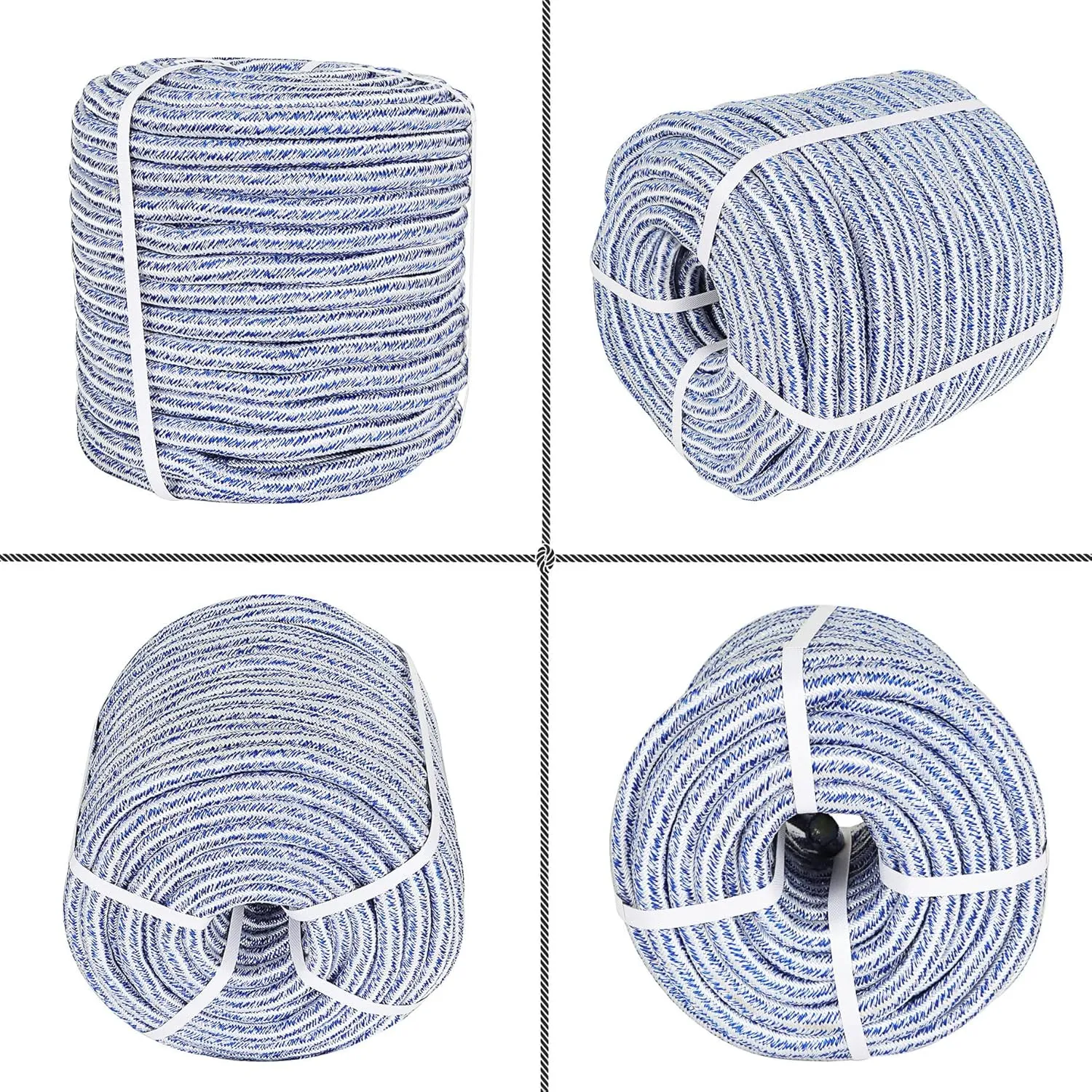 3/4 in 200 FT 24 Strand Braided Rope Bull Rope for Tree Work Multipurpose Polyester Pulling Rope Suitable for Arborist Swing Tree Felling Blue White