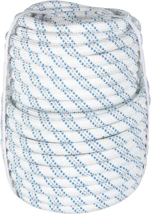 3/4 in x 150FT Gray White Blue Arborist Bull Rope Double Braid Polyester Rigging Hoisting Line High Strength Tree Rope for Rigging, Swing for Rigging Sailboat Weathered Line Tree Work