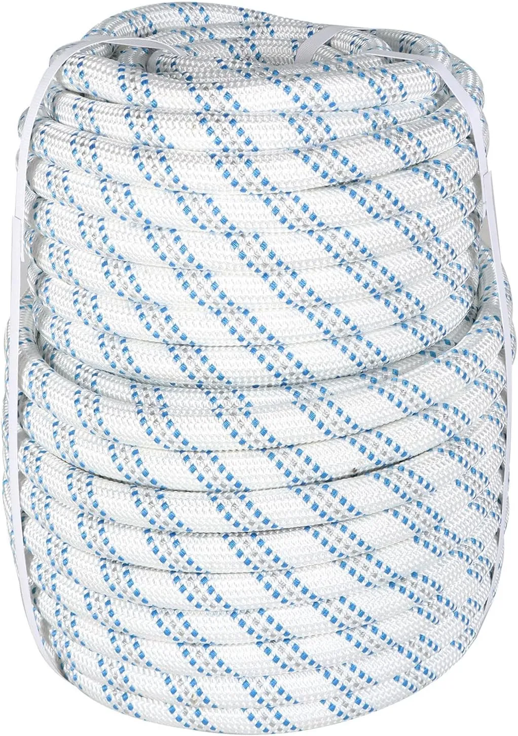 3/4 in x 150FT Gray White Blue Arborist Bull Rope Double Braid Polyester Rigging Hoisting Line High Strength Tree Rope for Rigging, Swing for Rigging Sailboat Weathered Line Tree Work