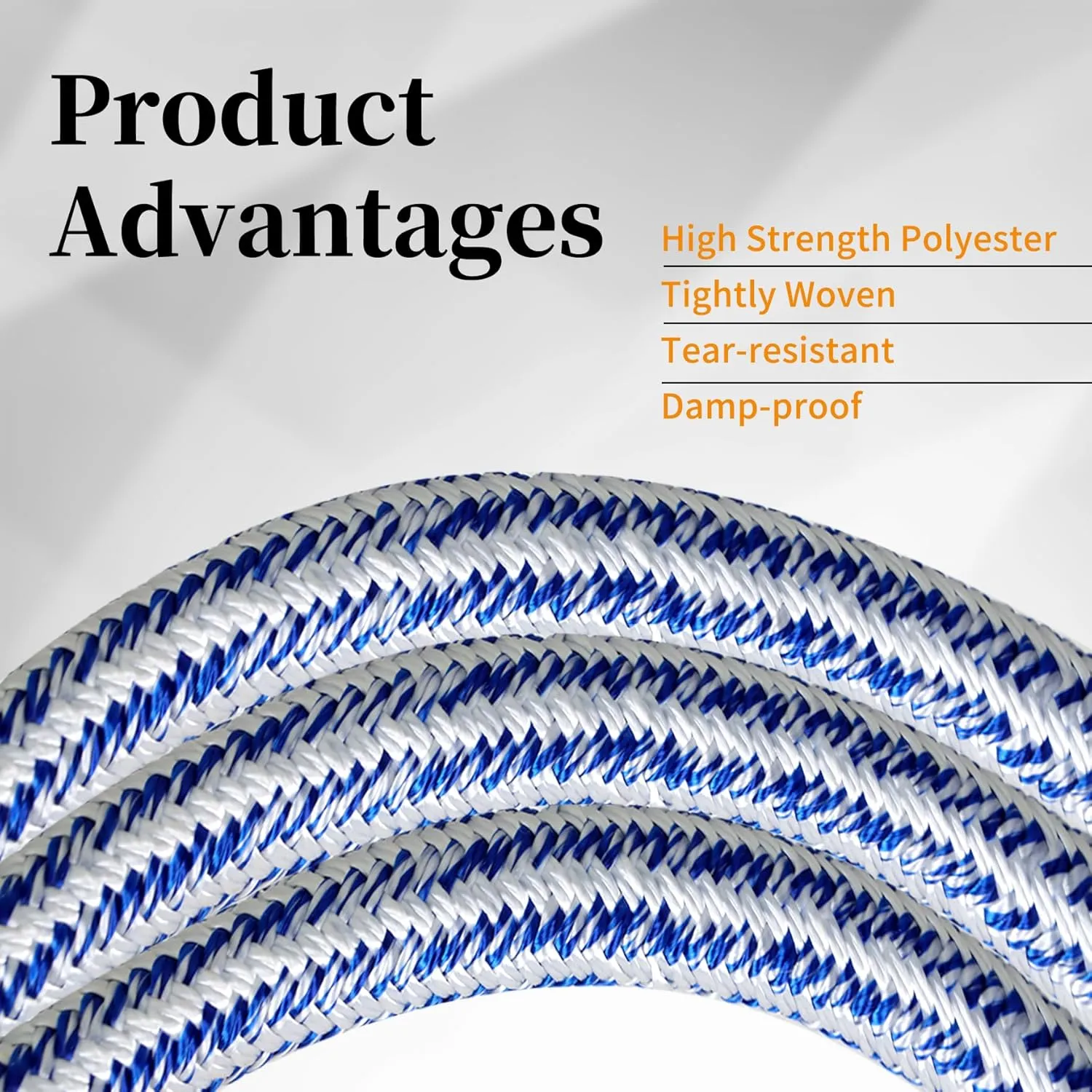 3/4 in x 200FT Arborist Bull Ropes, 24 Strand Tree Rope, High Strength Polyester Rope for Garden, Boat, Swing (Blue and White)