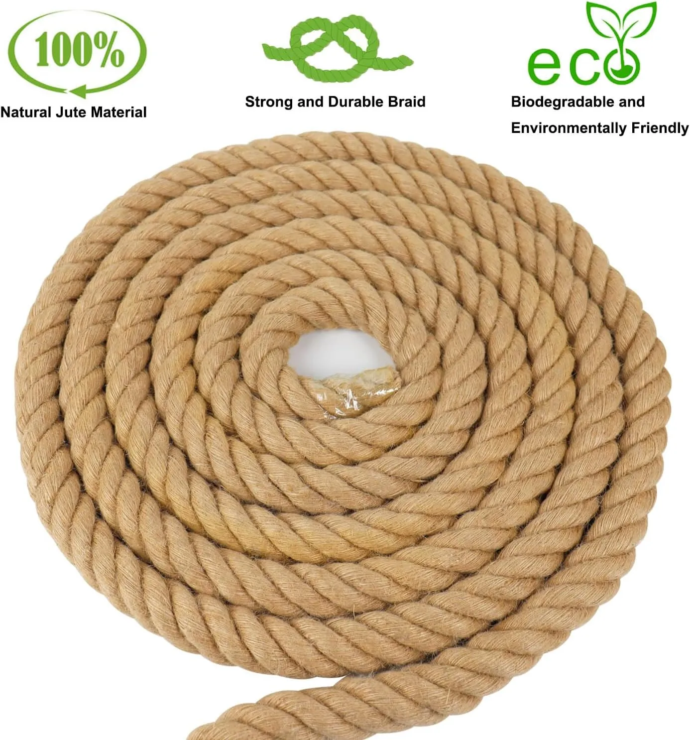 3/4 Inch Natural Jute Rope, 150 Feet Thick Hemp Rope, 4 Strands Twisted Manila for Crafts, Railings, Hammock, Nautical, Home Decorating, Indoor/Outdoor Use