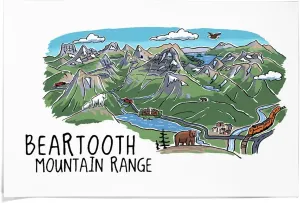 36x54 Inch Giclee Print, Beartooth Mountain Range, Montana, Line Drawing
