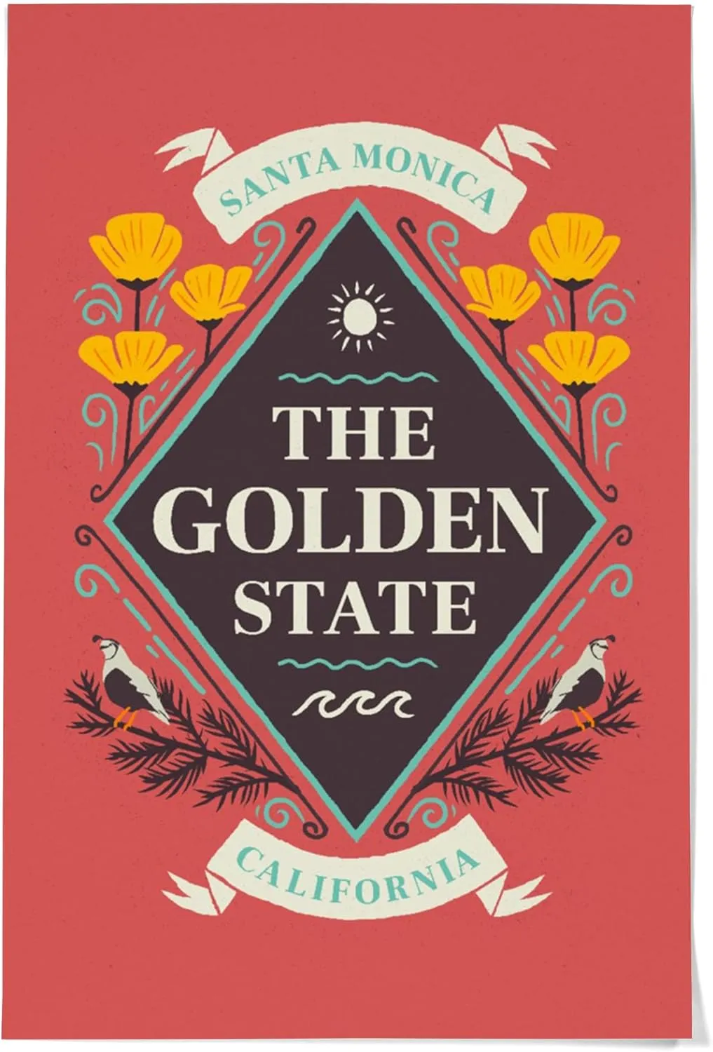 36x54 Inch Giclee Print, Santa Monica, California, State Motto Crest, State Series