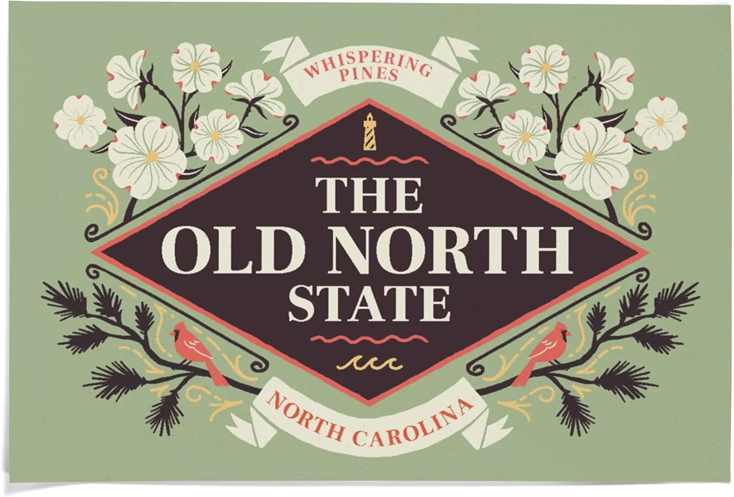 36x54 Inch Giclee Print, Whispering Pines, North Carolina, State Motto Crest, State Series