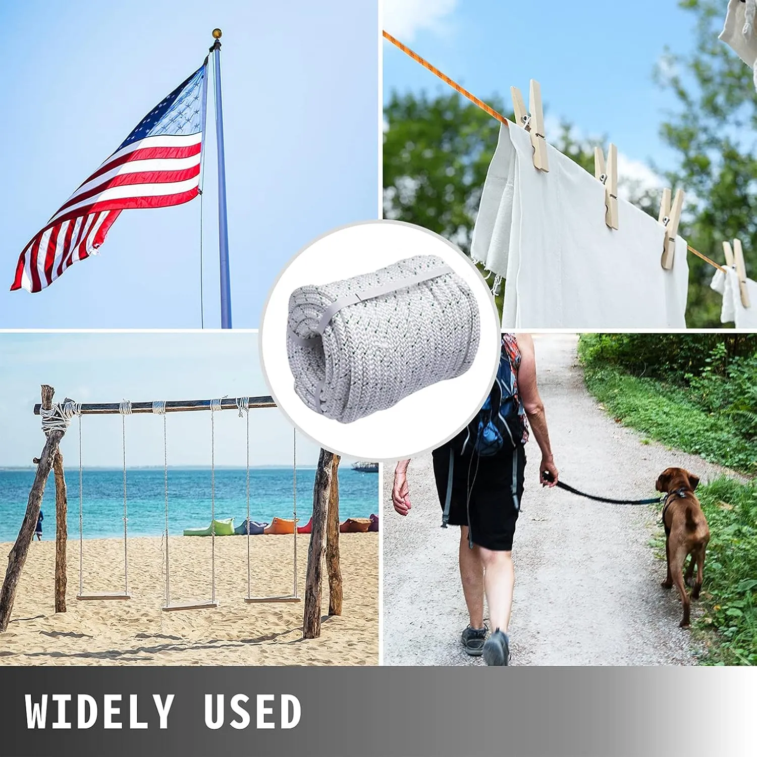 3/8In x 200FT 4800 lbs Breaking Strength,Double Braid Polyester Rope Breaking Strength Strong Pulling Rope,Heavy Duty Rope for Tie, Pull, Swing and Knot