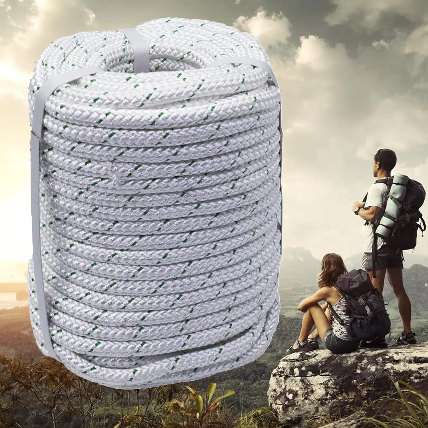 3/8In x 200FT 4800 lbs Breaking Strength,Double Braid Polyester Rope Breaking Strength Strong Pulling Rope,Heavy Duty Rope for Tie, Pull, Swing and Knot