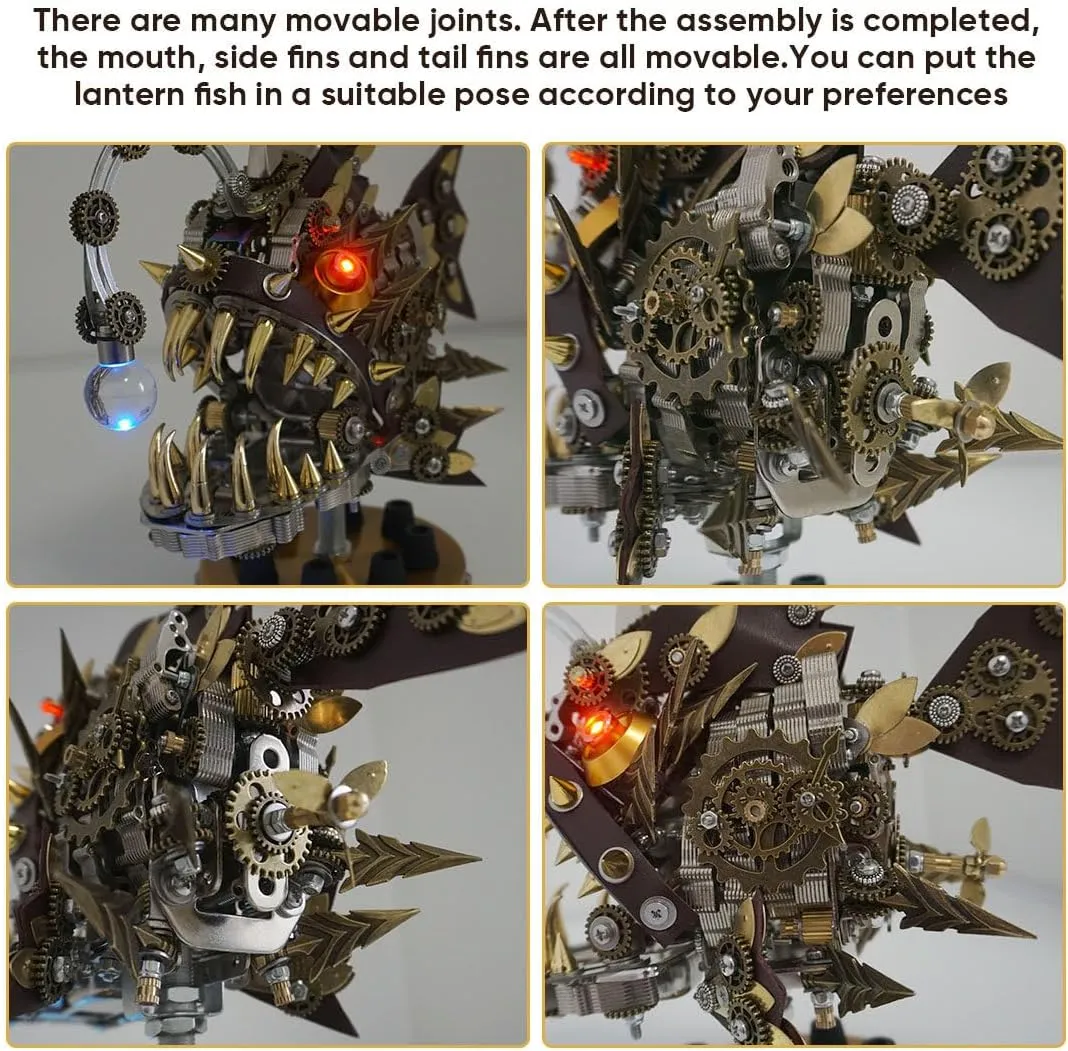 3D Metal Puzzle Kits, 700 PCS DIY Steampunk Mechanical Lantern Fish Model, Ornament Toy for Teens and Adults