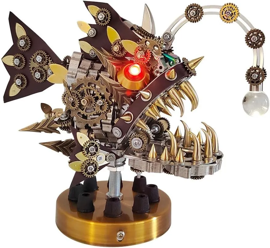 3D Metal Puzzle Kits, 700 PCS DIY Steampunk Mechanical Lantern Fish Model, Ornament Toy for Teens and Adults