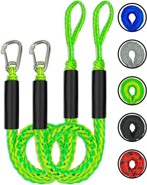 3Feet 2PCS Bungee Boat Dock Lines with 316 Stainless Steel Clip Mooring Ropes Boat Accessories Docking Line for Boats, Fender, Pontoon,Power Boat (Green&Yellow, 3 Feet)
