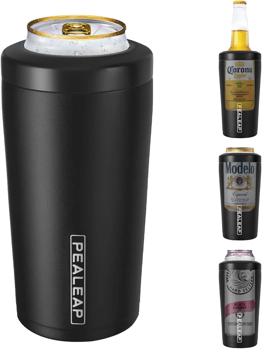 4 in 1 Insulated Slim Can Cooler for 12 OZ Cans and Beer Bottle - Keep 8 Hours Cold, Easy to Hold - Stainless Steel Can Holder, Double Walled Can Insulator for Hard Seltzer and More
