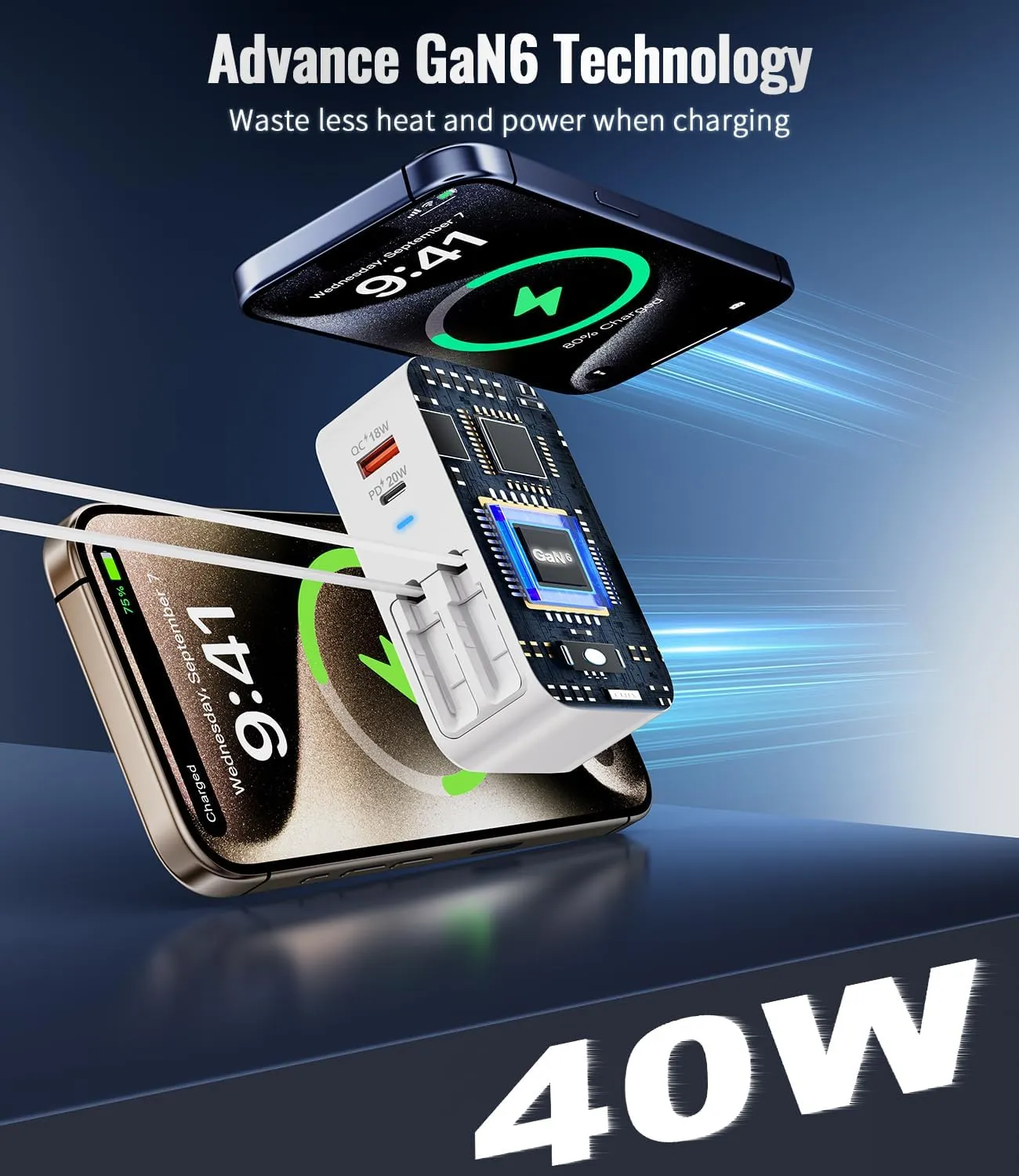 4 in 1 Retractable Wall Charger with Dual Cables, 40W Fast Retractable Charger with QC 18W USB and PD 20W Type C Port, Retractable Phone Charger Wall Plug for iPhone 16/15/14/13, LG, Galaxy, Pixel