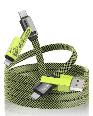 4-in-1 USB-C Cable (6ft), 100W USB-C Charger Cable with Hook-and-Loop Fastener and Cable Management, USB-C Cable/Fast Charging for MacBook, iPad, iPhone, Samsung, Green