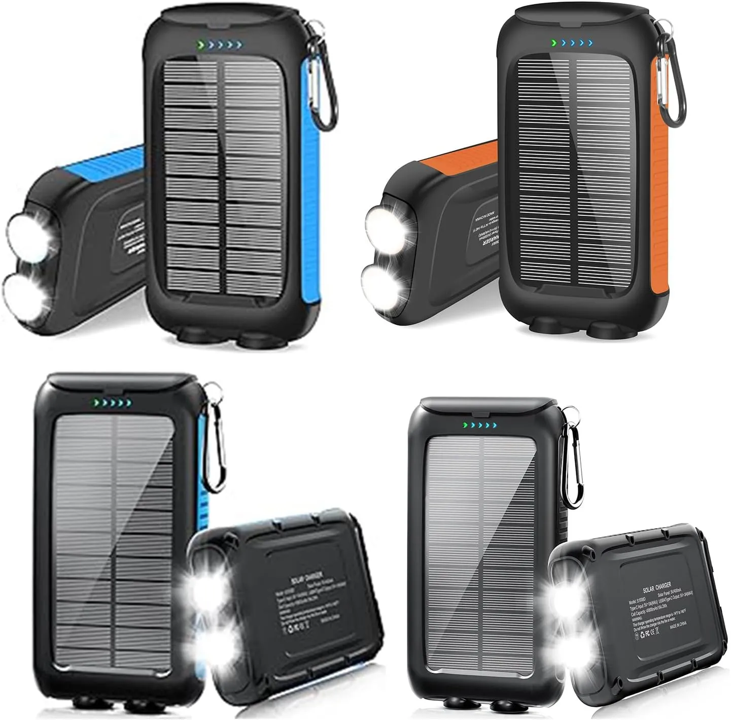 4 Pack Solar Power Bank with USB-C Port/LED Flashlight for Camping Travel Outdoor Activities
