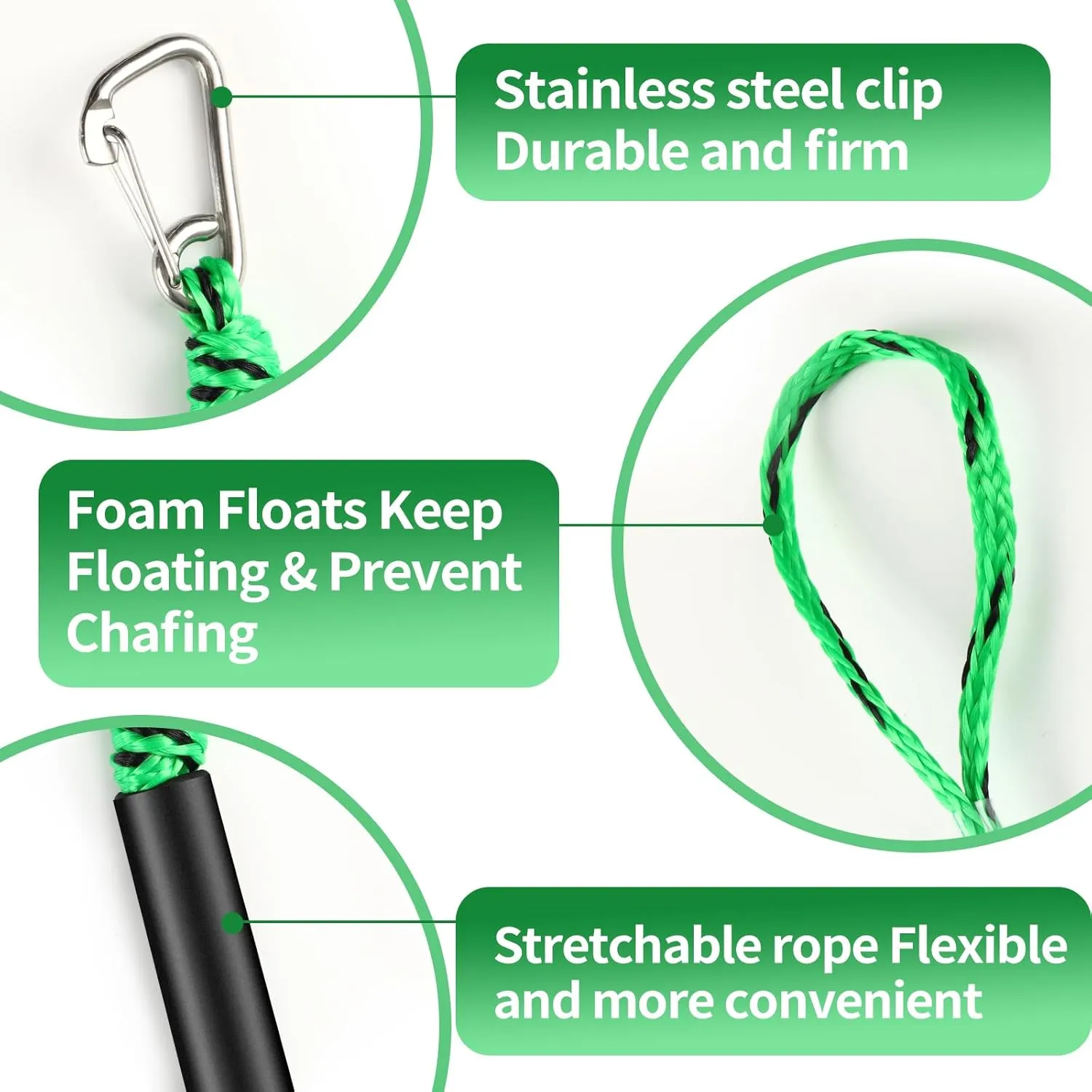 4 Pcs Boat Bungee Dock Lines, 4 Feet Mooring Rope for Docking Stretches to 6 Feet, Mooring Line Boat Accessories Docking Ropes PWC Dock Ties for Boats with a Hook (Green and Black)
