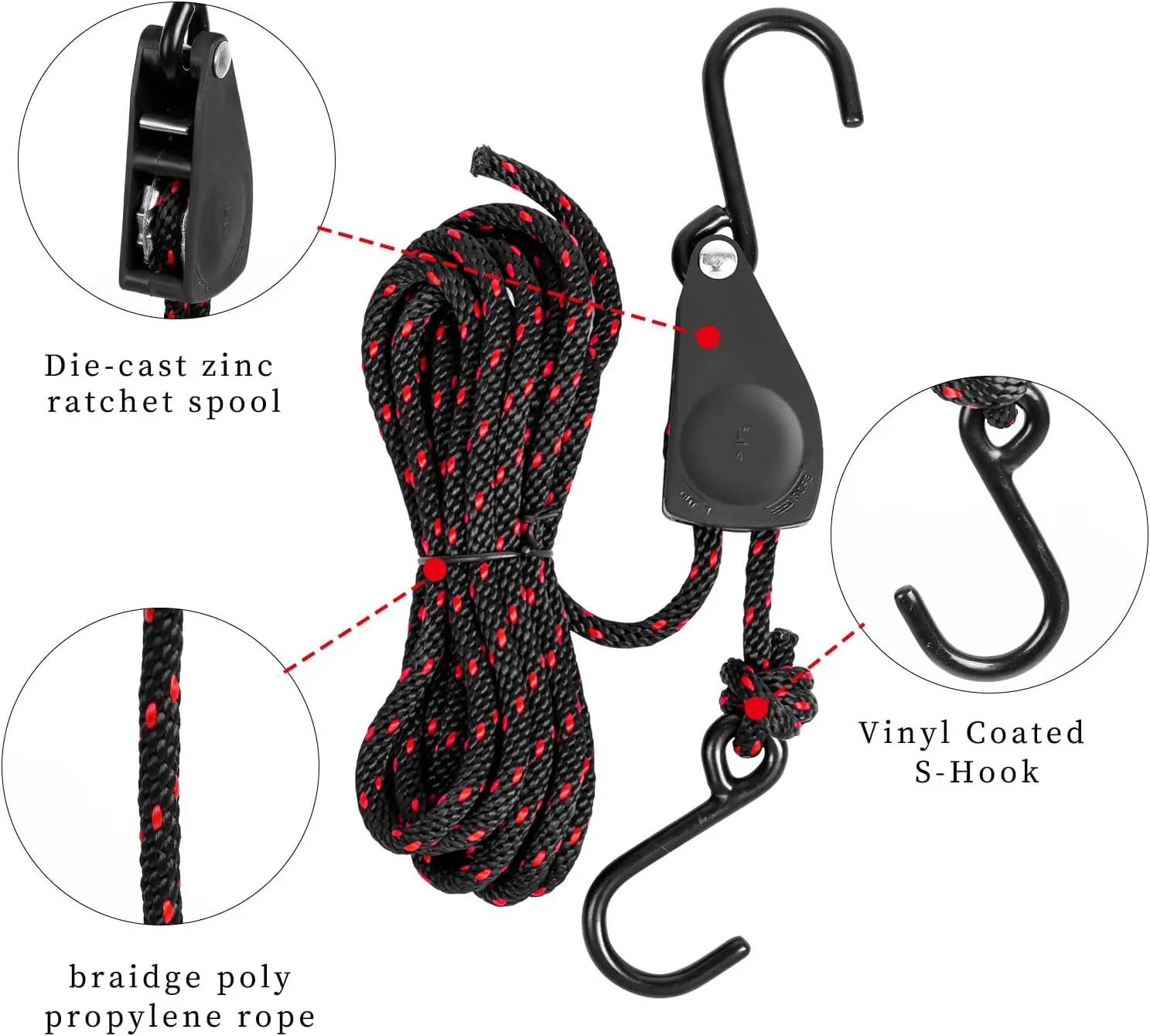 4 Pcs Kayak Rope Tie Downs Straps, 1/4" x 12Ft Adjustable Tie Down Straps Canoe Bow and Stern Tie Down Strap,Heavy Duty Tie Downs Rope Hanger Kayak Accessories(1/4" x12ftx4pcs)
