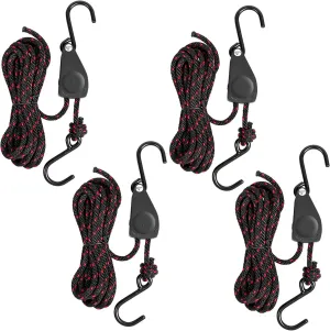 4 Pcs Kayak Rope Tie Downs Straps, 1/4" x 12Ft Adjustable Tie Down Straps Canoe Bow and Stern Tie Down Strap,Heavy Duty Tie Downs Rope Hanger Kayak Accessories(1/4" x12ftx4pcs)