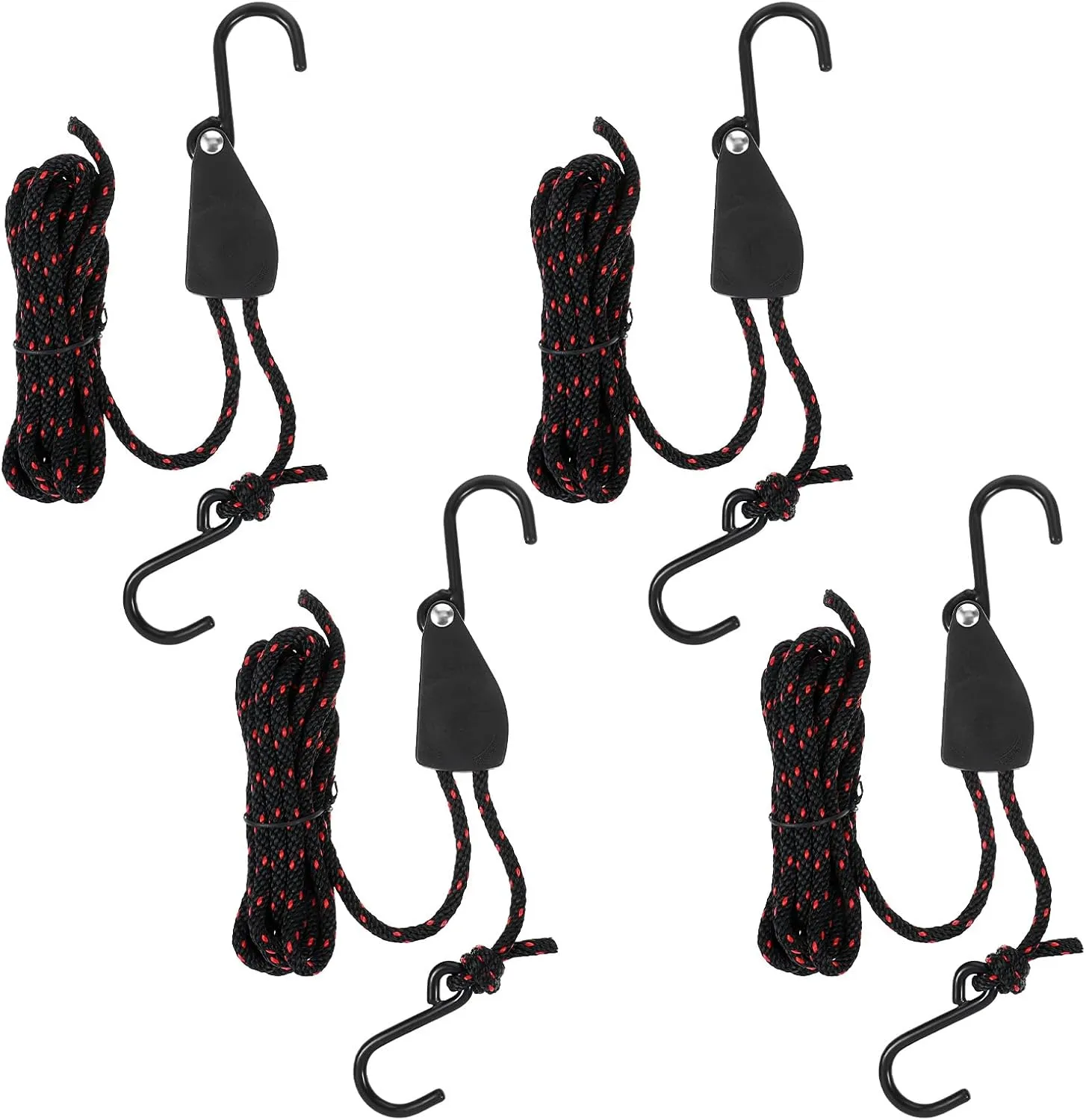4 Pcs Kayak Rope Tie Downs Straps, 1/4" x 12Ft Adjustable Tie Down Straps Canoe Bow and Stern Tie Down Strap,Heavy Duty Tie Downs Rope Hanger Kayak Accessories