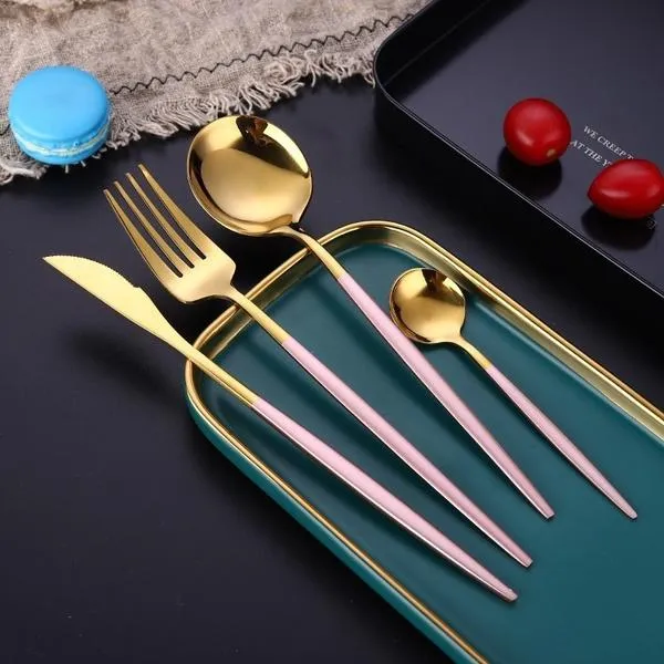 4-Pieces: Mirror Polish Dinnerware Set Stainless Steel Cutlery Set Flat Tableware