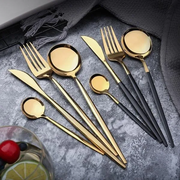 4-Pieces: Mirror Polish Dinnerware Set Stainless Steel Cutlery Set Flat Tableware