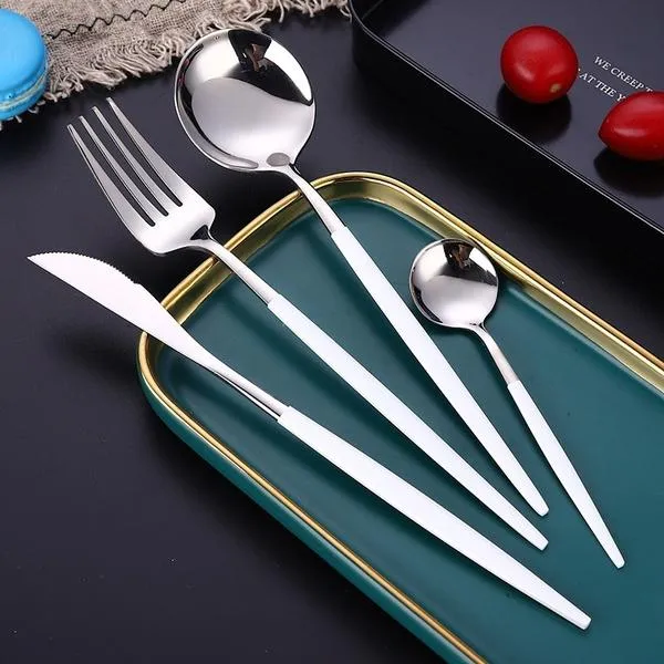 4-Pieces: Mirror Polish Dinnerware Set Stainless Steel Cutlery Set Flat Tableware