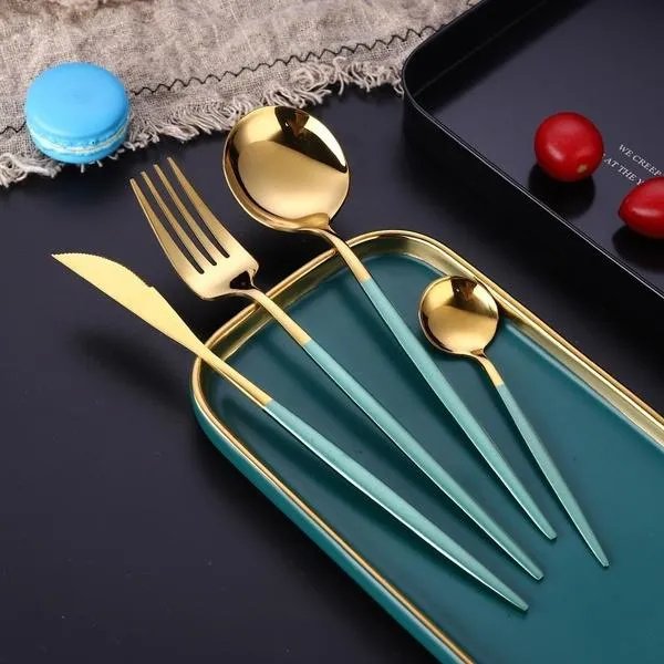 4-Pieces: Mirror Polish Dinnerware Set Stainless Steel Cutlery Set Flat Tableware
