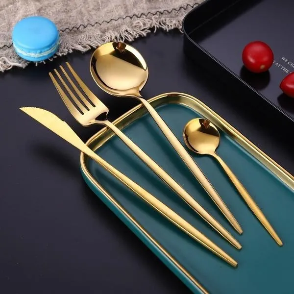 4-Pieces: Mirror Polish Dinnerware Set Stainless Steel Cutlery Set Flat Tableware