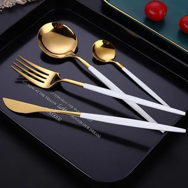 4-Pieces: Mirror Polish Dinnerware Set Stainless Steel Cutlery Set Flat Tableware