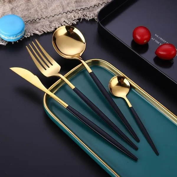 4-Pieces: Mirror Polish Dinnerware Set Stainless Steel Cutlery Set Flat Tableware