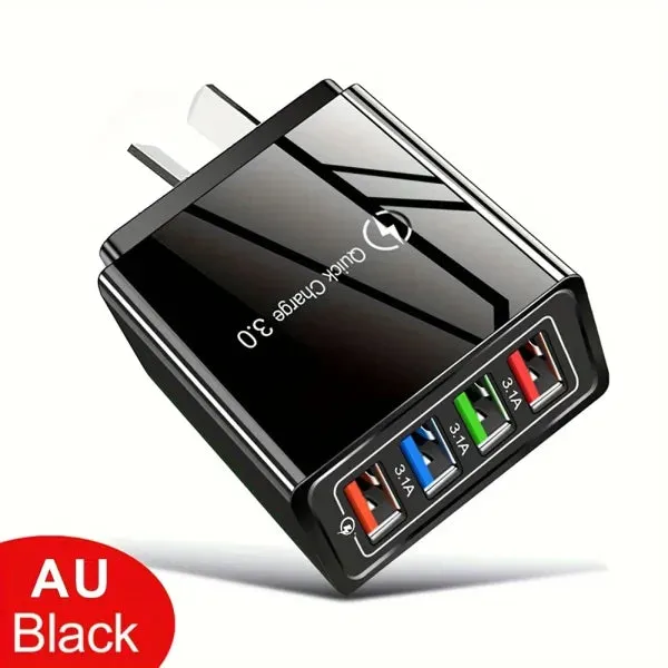 4-Port Quick Charge 3.0 Plug 3A USB Charger for Phones and Tablets