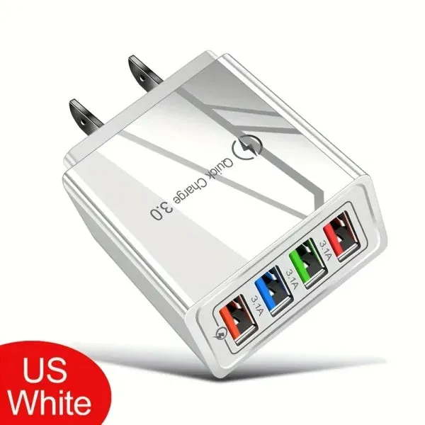 4-Port Quick Charge 3.0 Plug 3A USB Charger for Phones and Tablets