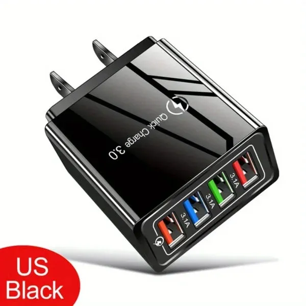 4-Port Quick Charge 3.0 Plug 3A USB Charger for Phones and Tablets