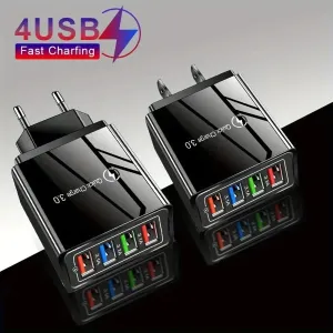 4-Port Quick Charge 3.0 Plug 3A USB Charger for Phones and Tablets