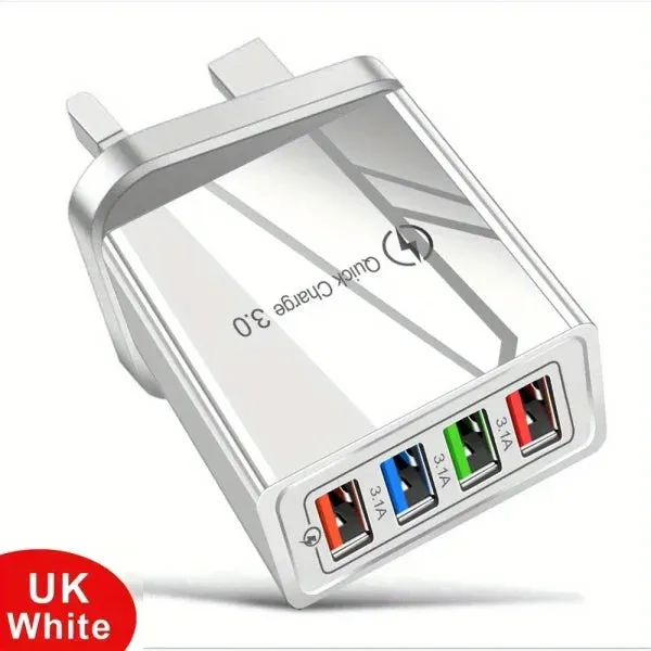 4-Port Quick Charge 3.0 Plug 3A USB Charger for Phones and Tablets