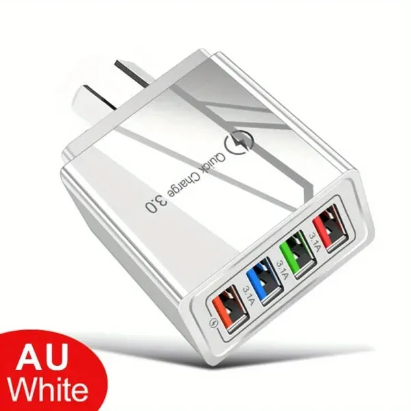 4-Port Quick Charge 3.0 Plug 3A USB Charger for Phones and Tablets