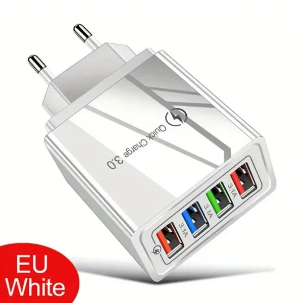 4-Port Quick Charge 3.0 Plug 3A USB Charger for Phones and Tablets