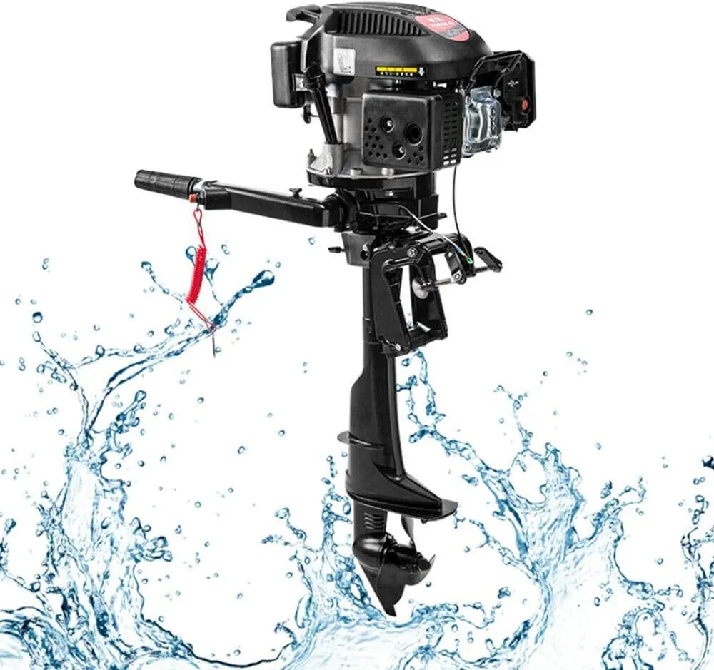 4-Stroke Outboard Motor, 6HP Boat Engine with Air-Cooling, 140cc Heavy Duty TCI Ignition, Short Shaft