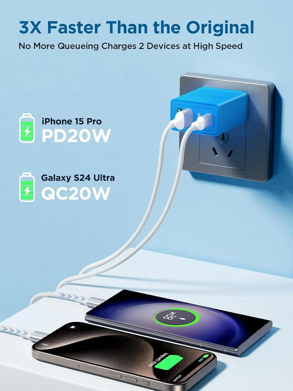 40W USB C Charger Block, 4-Port Type C Fast Charging Brick Dual PD&QC Wall Plug Adapter Wall Charger for iPhone 16/16 Pro/ 16 Pro Max/15/14/13/12, iPad, Airpods, iwatch, Samsung Galaxy